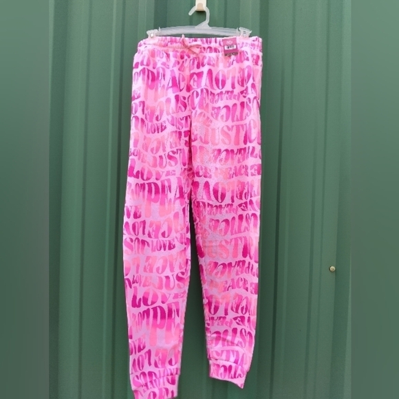 Brand New Girl's Justice Peace Love Pink Jogger Pants Size XL 16/18 Tie Dye - Picture 1 of 3